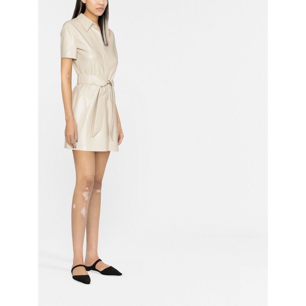 Nanushka Taupe Halli Shirt Vegan Leather Dress In White