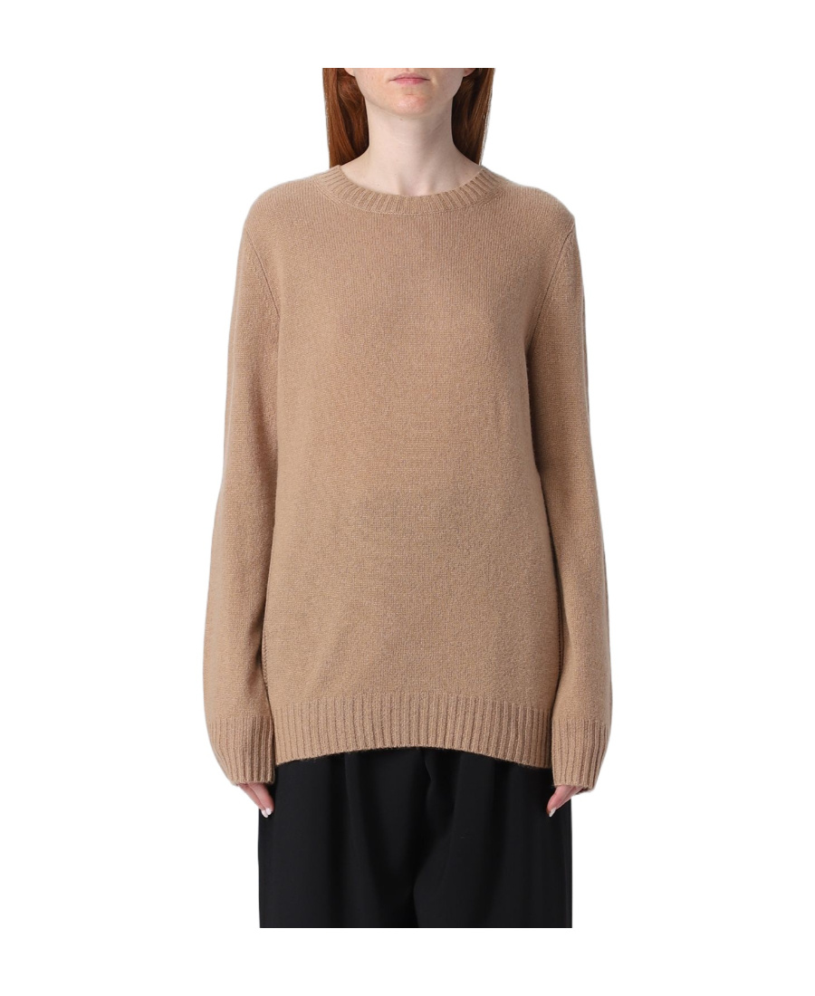 Max Mara Studio Giotto Crew Neck Jumper In Cashmere Yarn In Brown