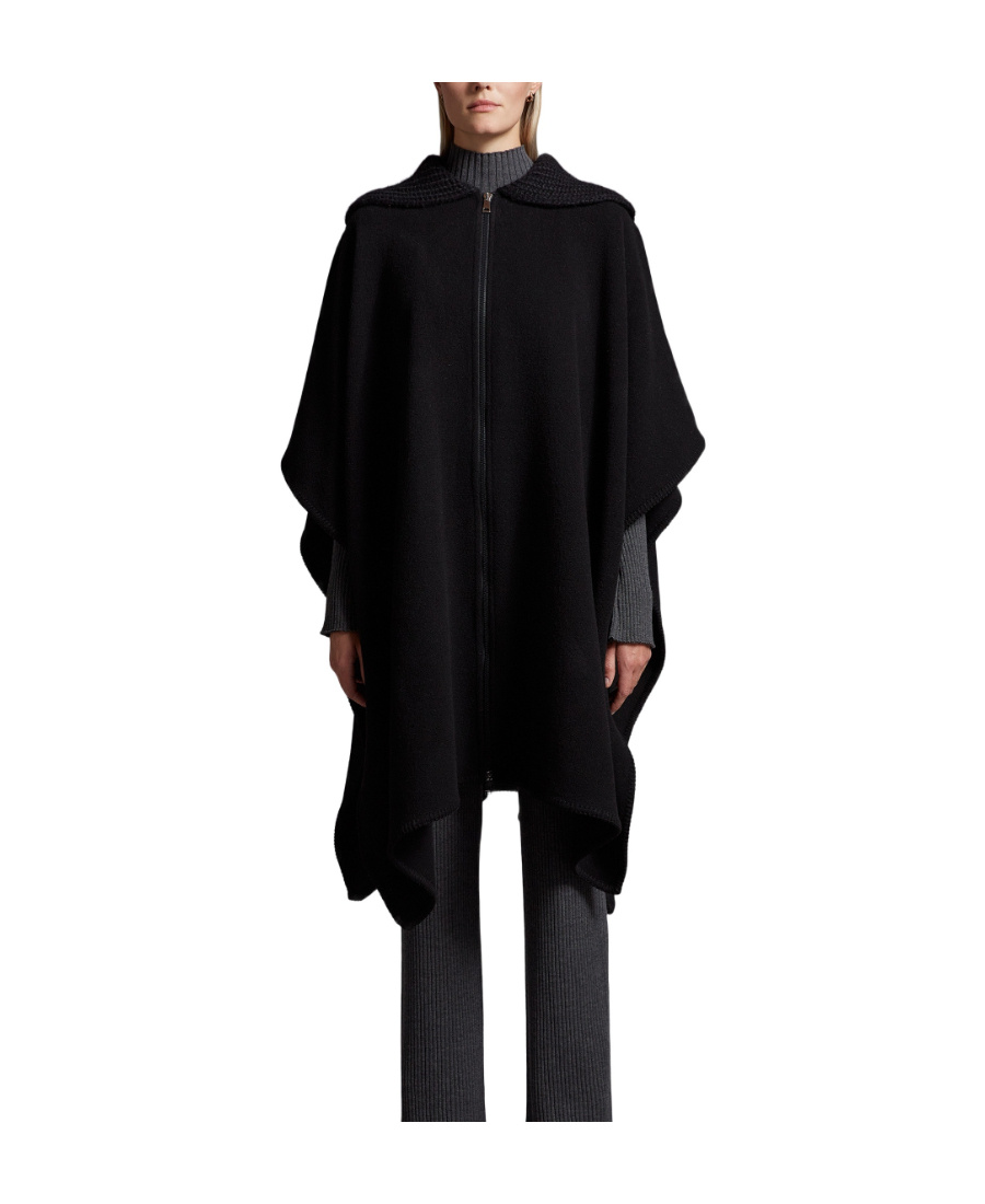 Moncler Logo-patch Wool Cape In Black