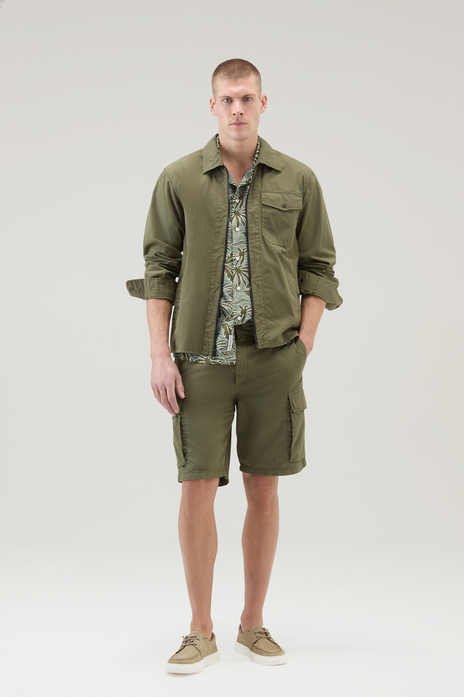 Woolrich Olive Green Cotton Gabardine Oversized Shirt In Green