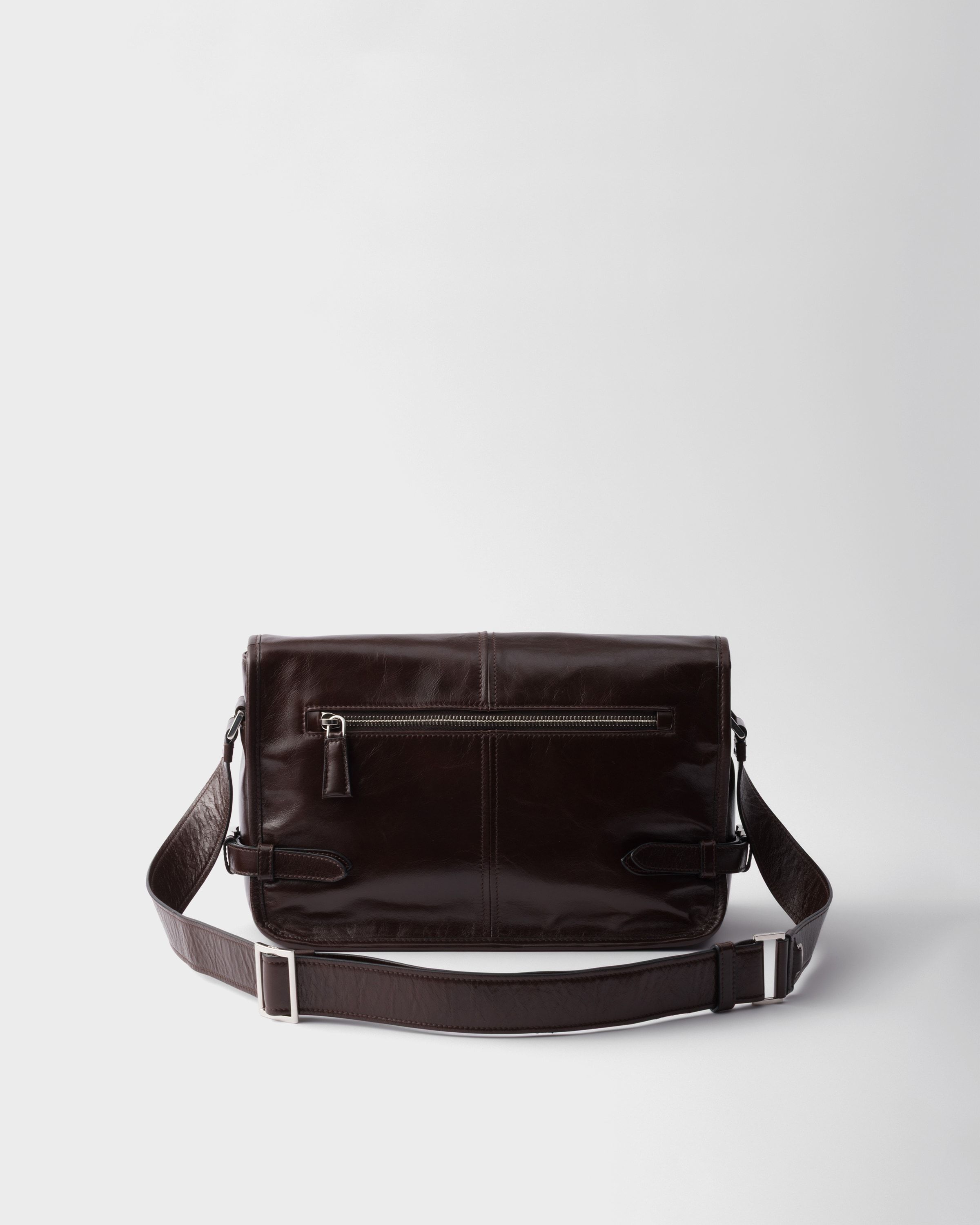 Prada Mens Grey Branded-plaque Patent-leather Shoulder Bag In Brown