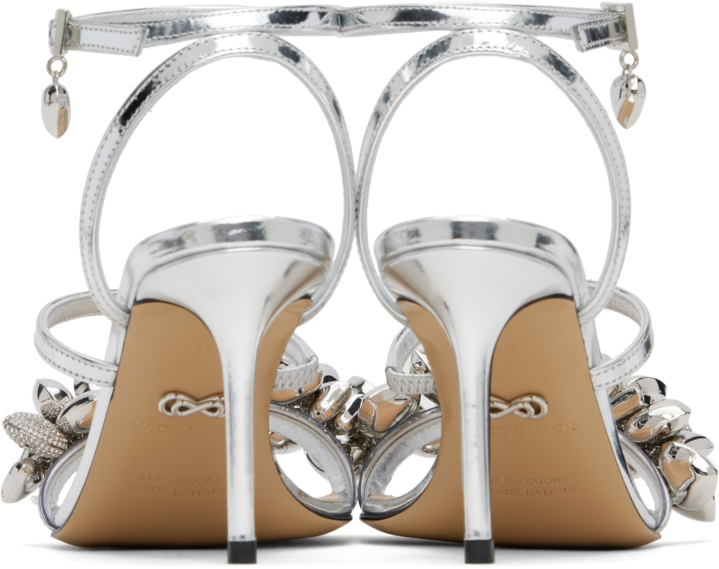 Machmach 80mm Heart-charm Sandals In Metallic