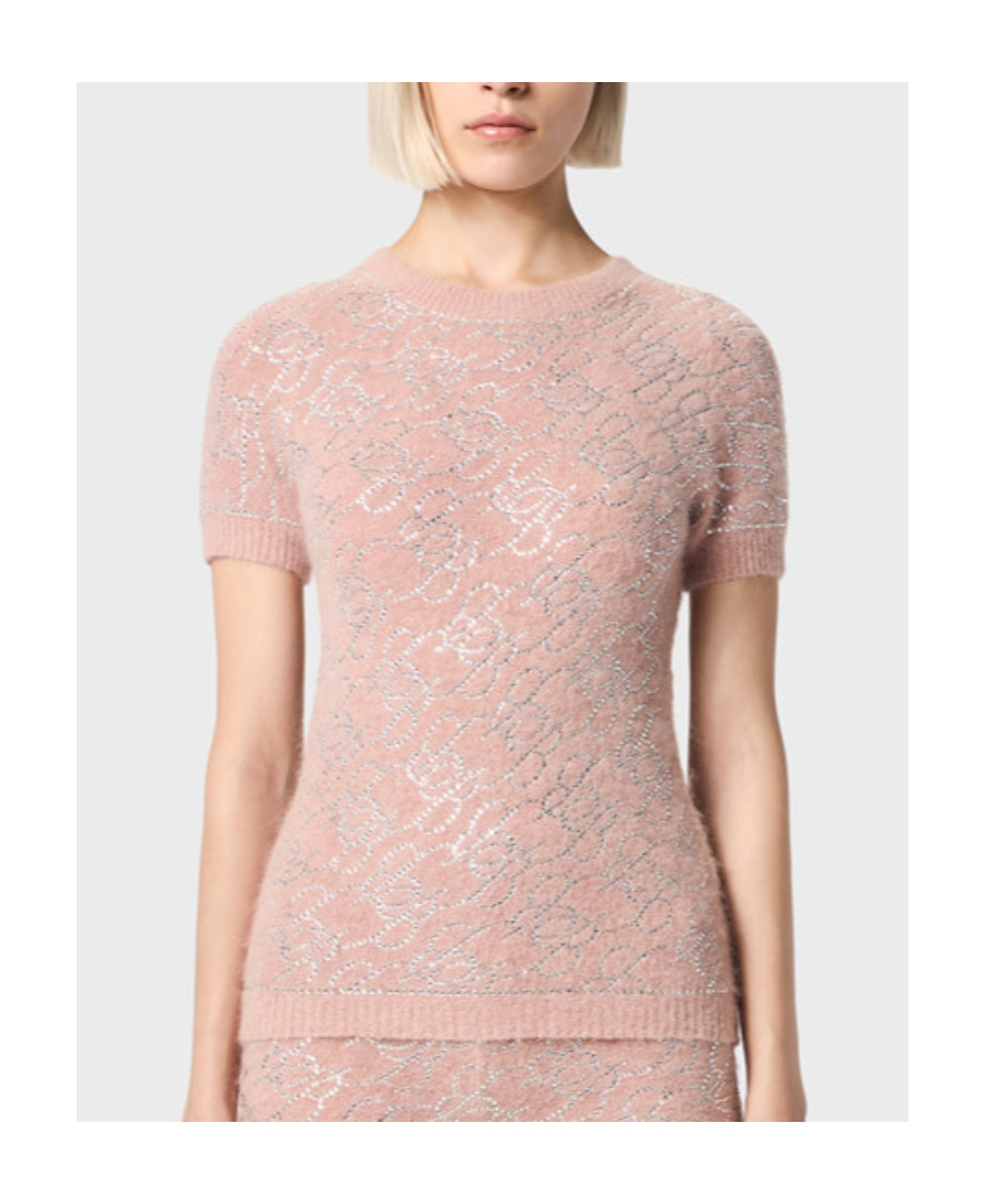 Blumarine Crystal-embellished Knitted Top In Nude