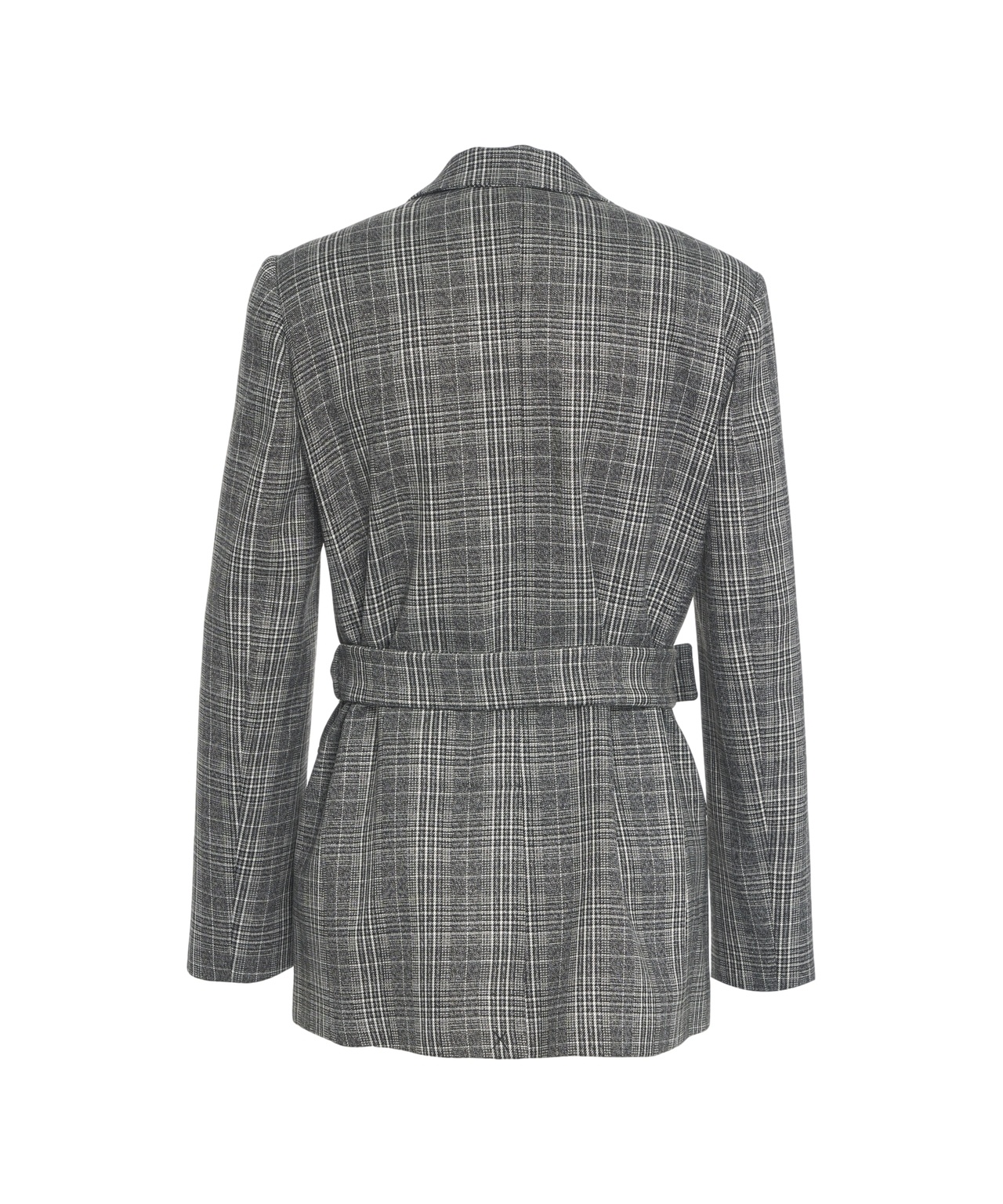 Liu •jo Glencheck Tailored Blazer With Chain Belt In Gray