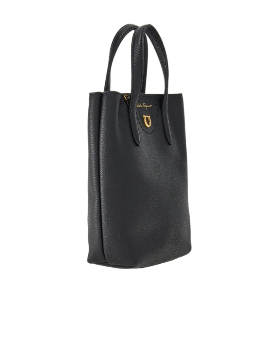 Ferragamo Black Leather Travel Handbag In Black