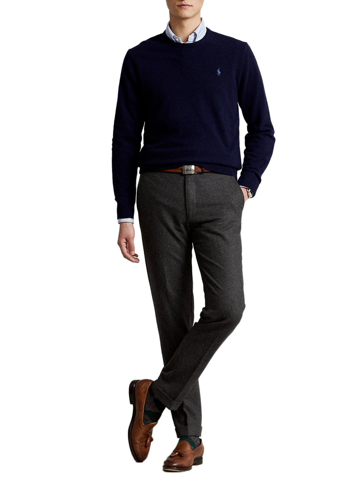 Polo Ralph Lauren Blue Crewneck Sweater With Pony Logo Embroidered On The Front In Black