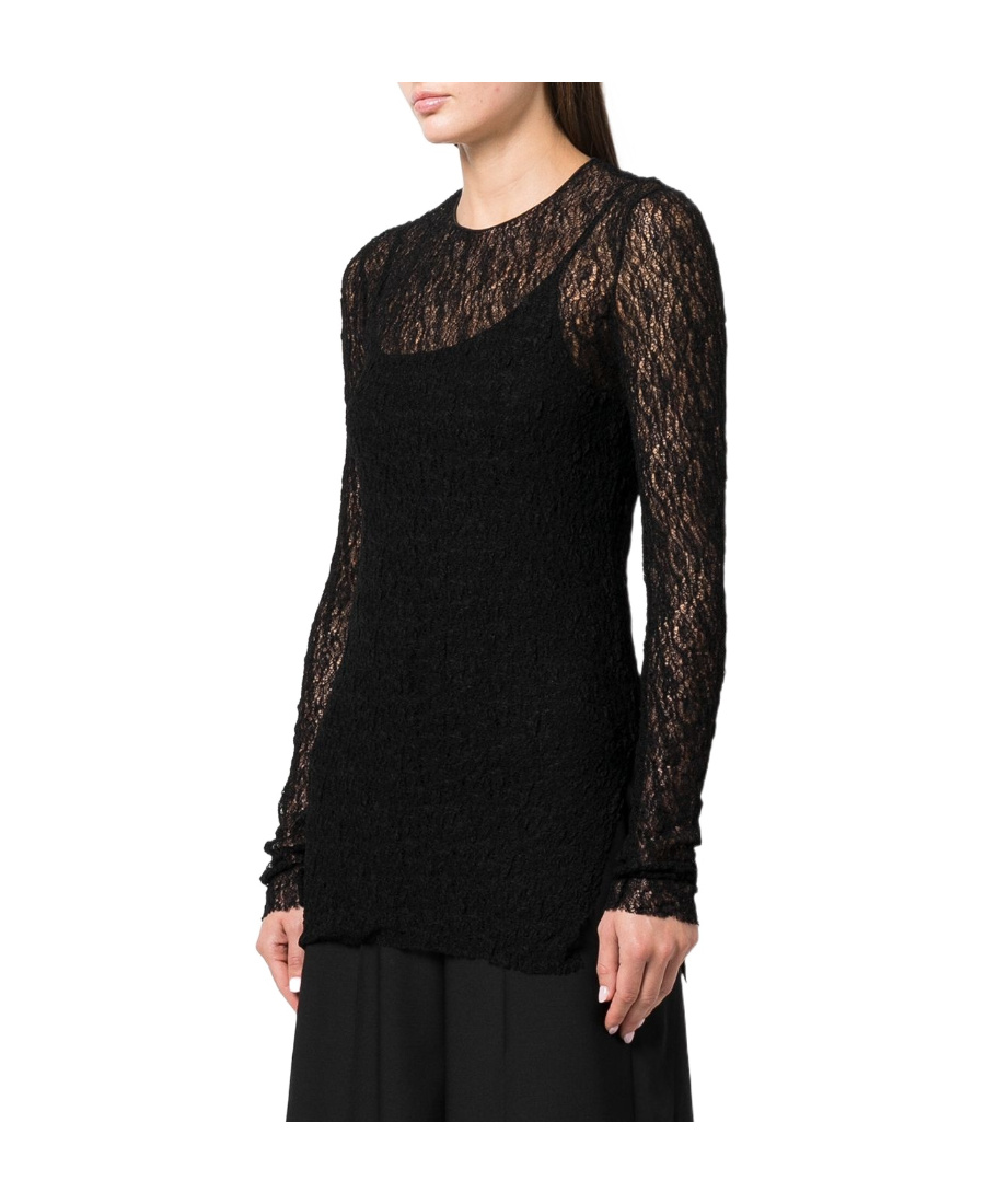 Uma Wang Logo Round Neck Lace Blouse In Gray