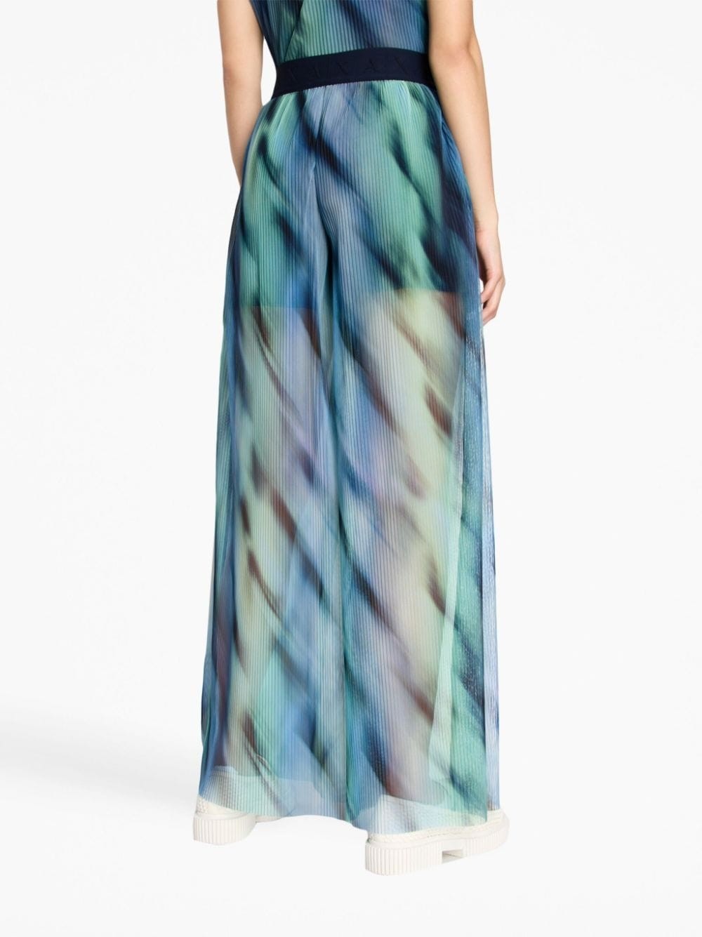 Shop Armani Exchange Abstract-print Wide-leg Trousers In Blue