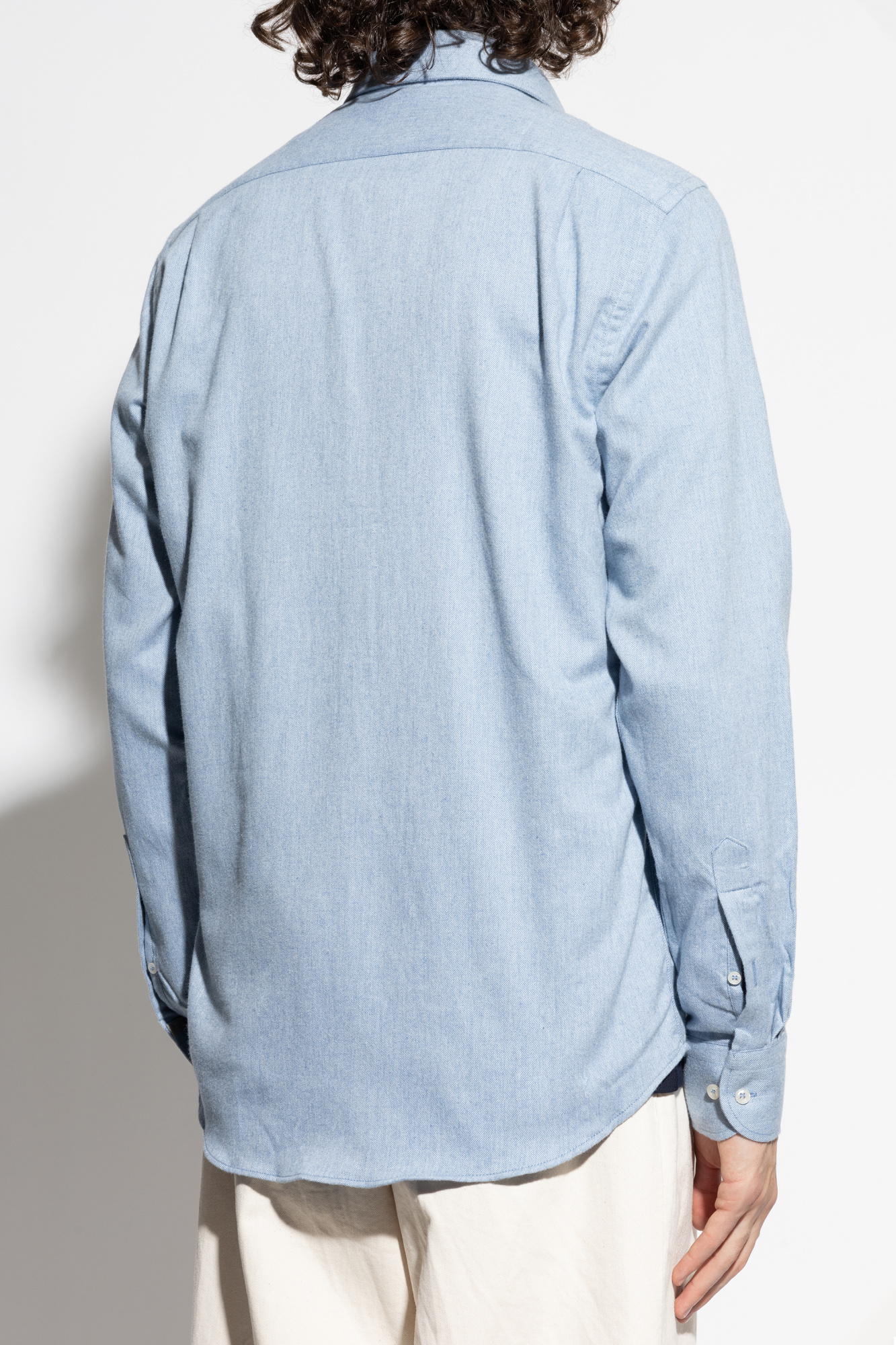 Paul & Shark Herringbone Cotton Shirt In Blue