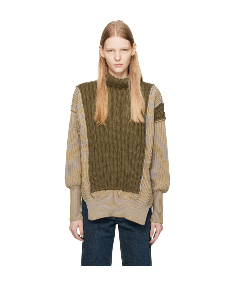 Mm6 Maison Margiela Green Patchwork Turtleneck In Nude