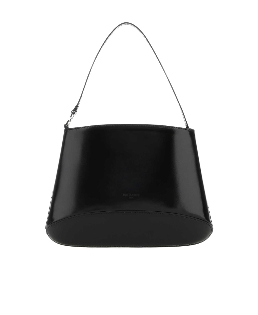 Low Classic Curved Glossy Leather Tote With Single Handle In Black