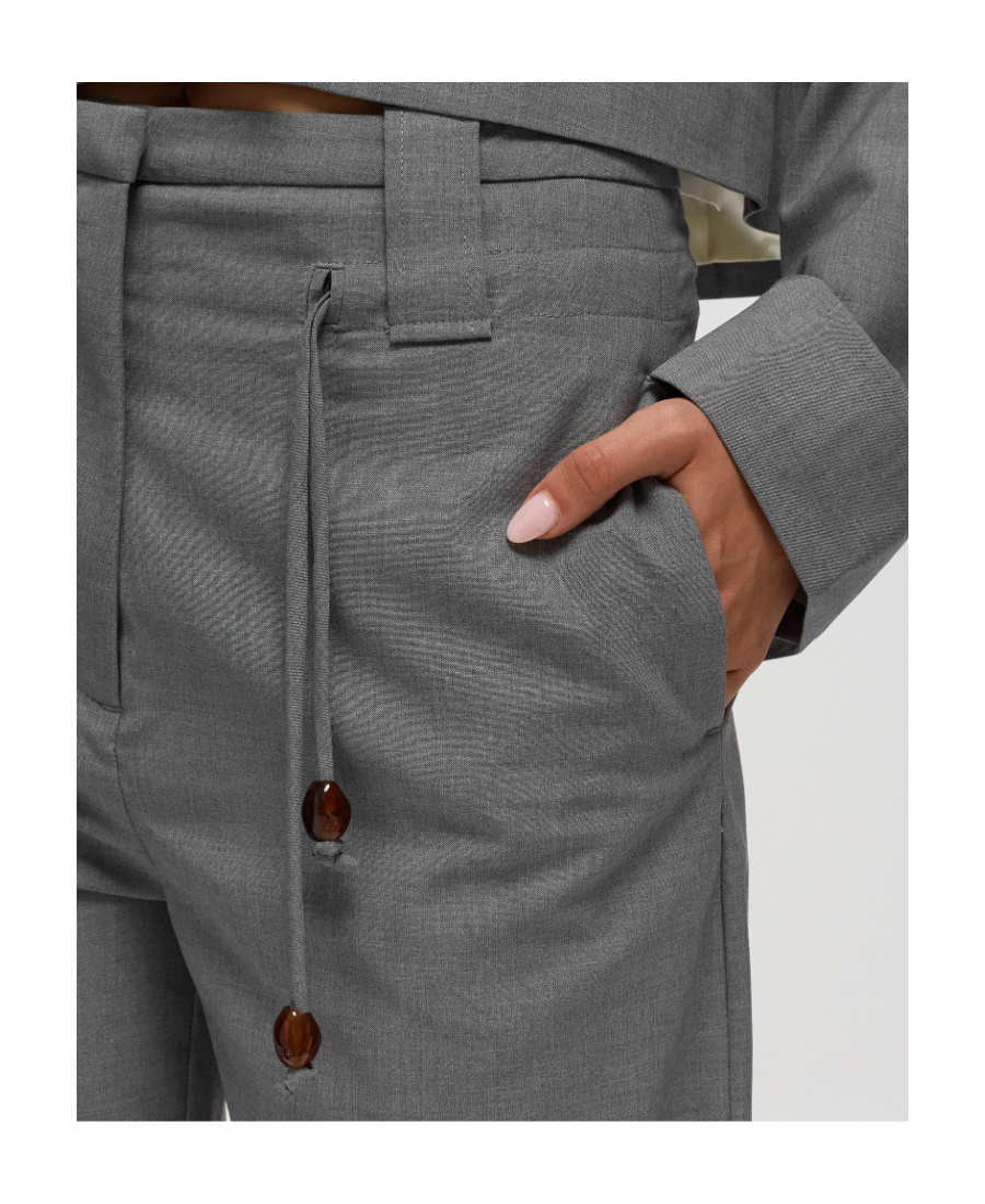 Ganni Drawstring-waist Straight-leg Trousers In Gray