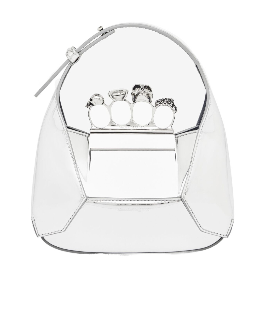 Alexander Mcqueen Mini Jewel Skull Metallic Top-handle Bag In White