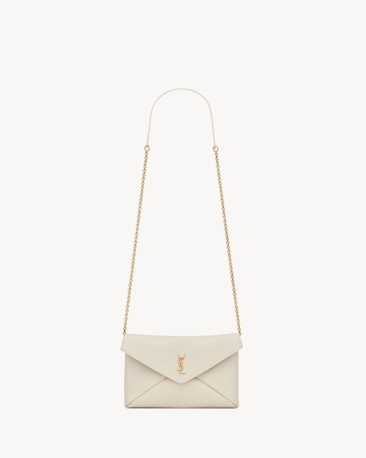 Saint Laurent Cassandre Chain Clutch In Lambskin In Blanc Vintage