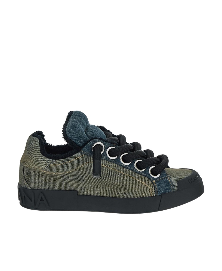 Dolce & Gabbana Denim Lace-up Sneakers In Green