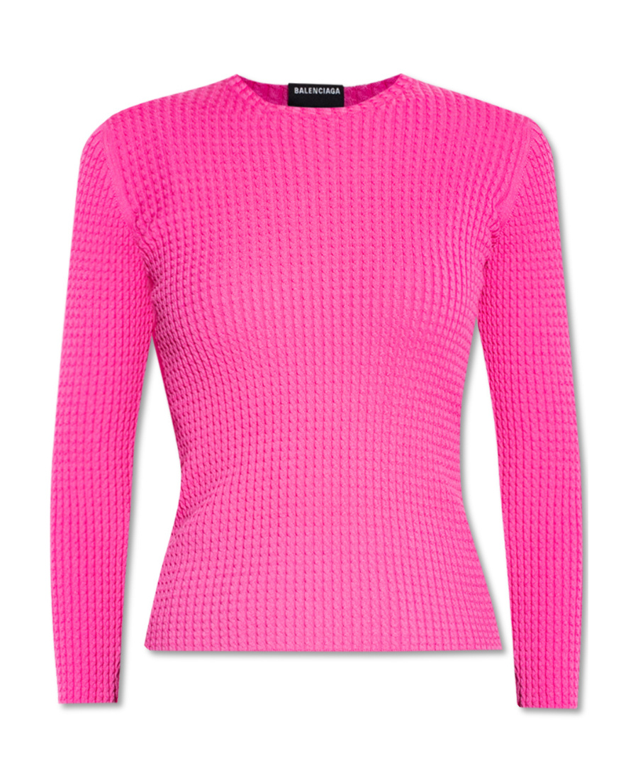 Balenciaga Crewneck Long-sleeved Knitted Sweater In Pink