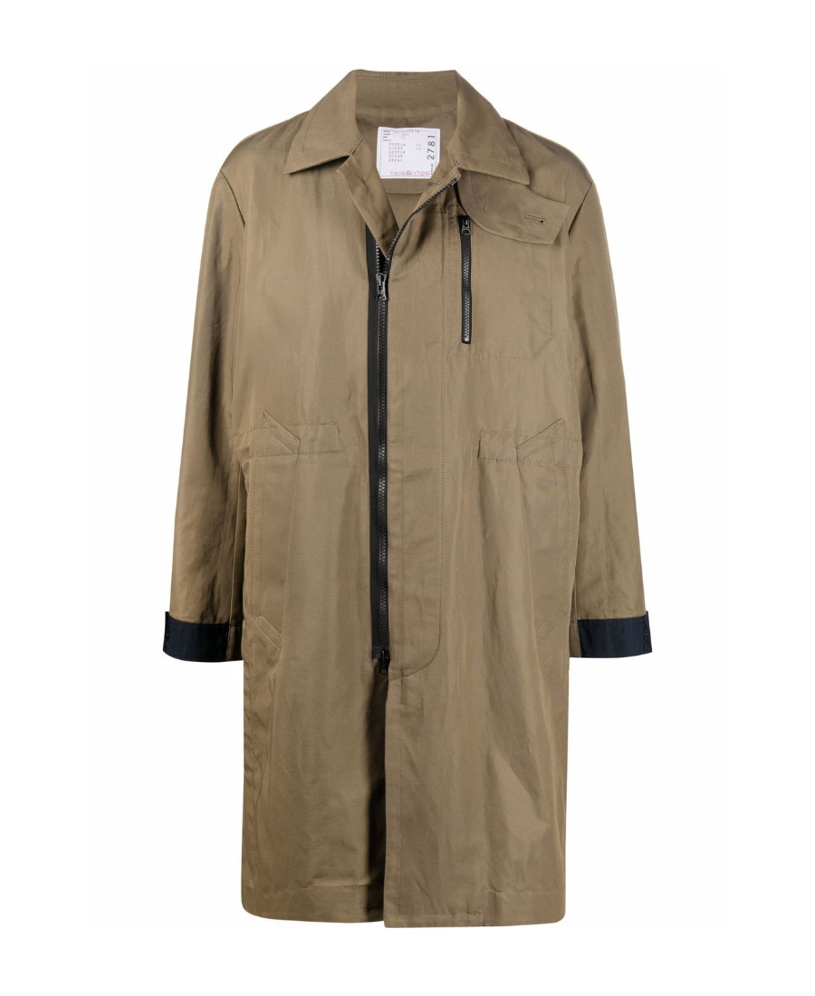 Sacai Long-sleeve Trench Coat In Brown