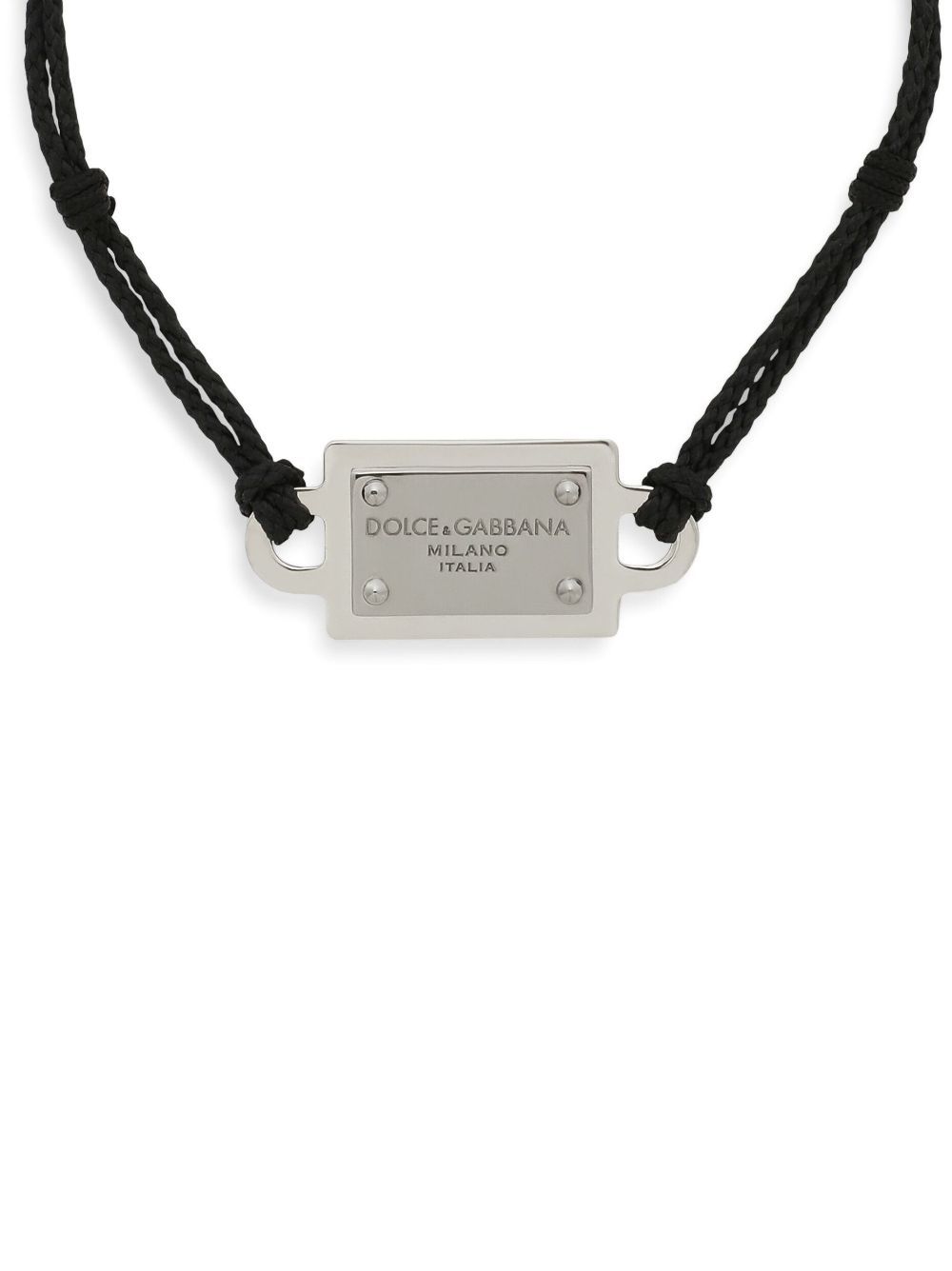 Dolce & Gabbana Logo-plaque Cord Bracelet In Black