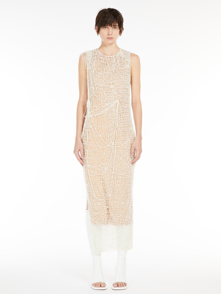 Sportmax White Layered Maxi Dress Set In Nude
