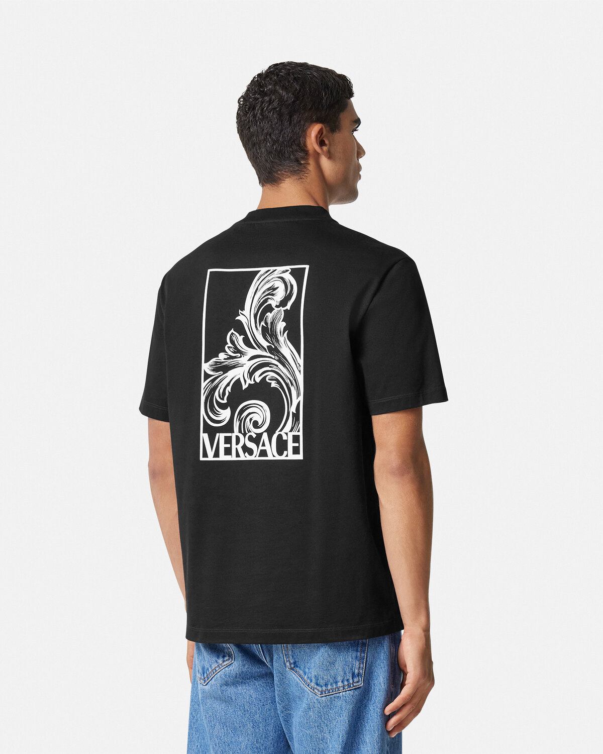 Versace Palmette Cotton T-shirt In Black