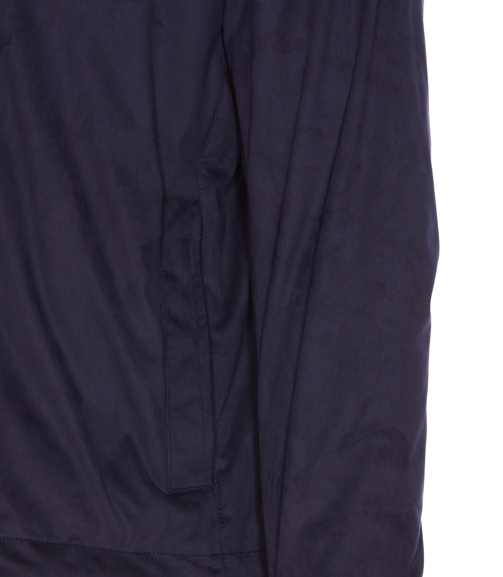 Herno Dark Blue Suede Bomber With Mandarin Collar In Black
