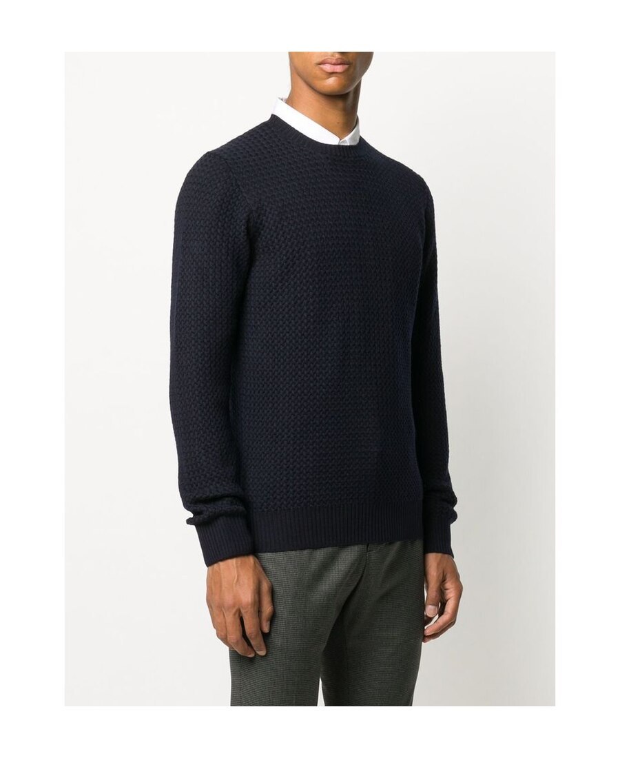 La Fileria For D'aniello Waffle-knit Crew-neck Jumper In Black