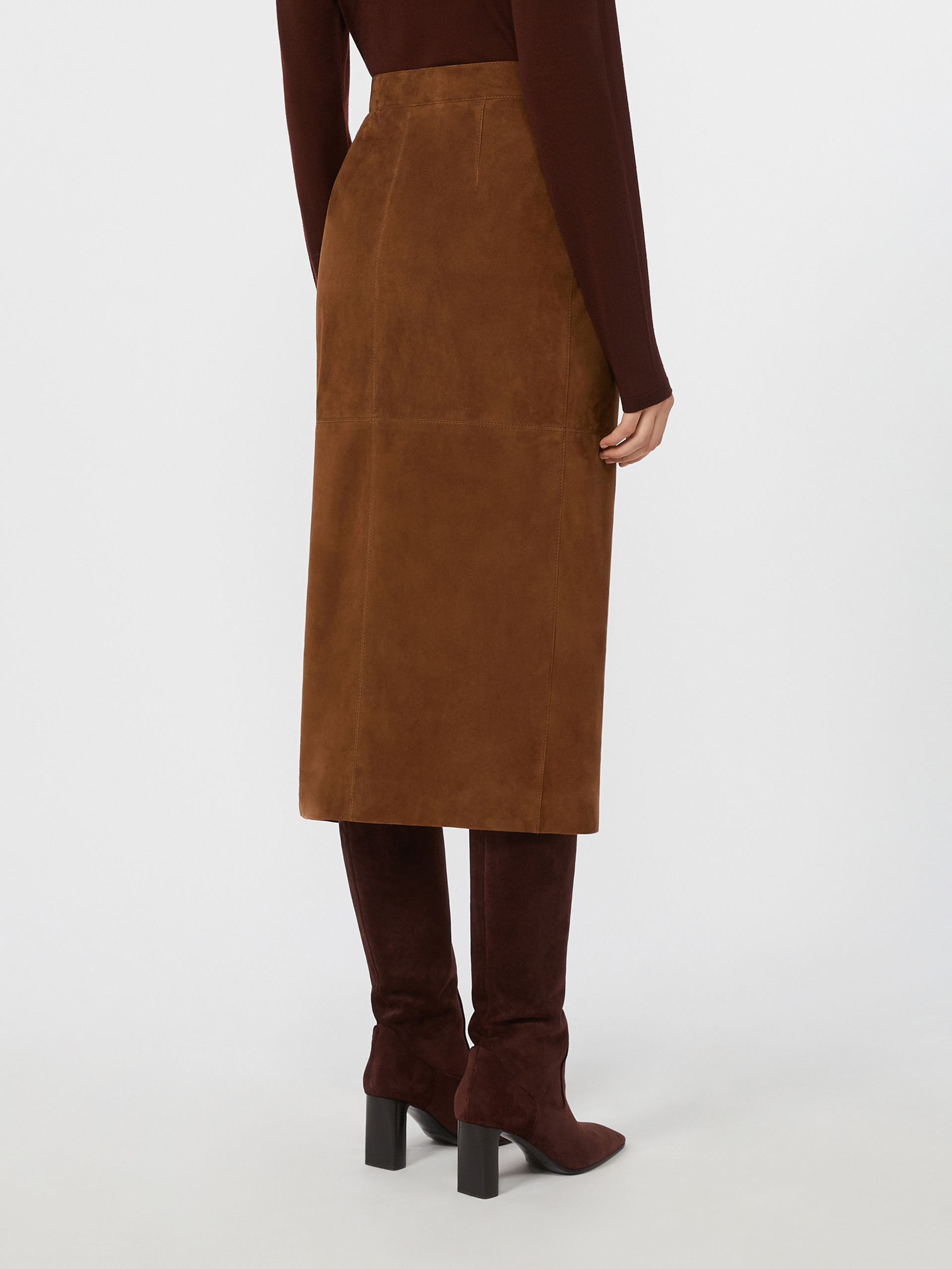 Max Mara Suede Pencil Skirt In Brown
