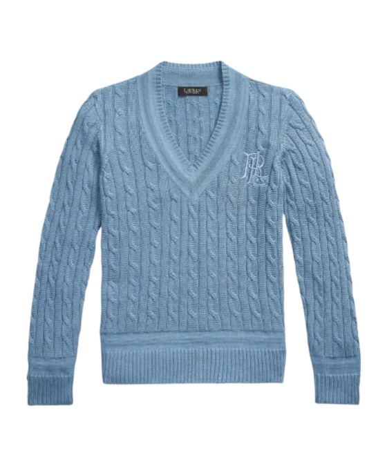 Polo Ralph Lauren Cable-knit V-neck Sweater In Blue