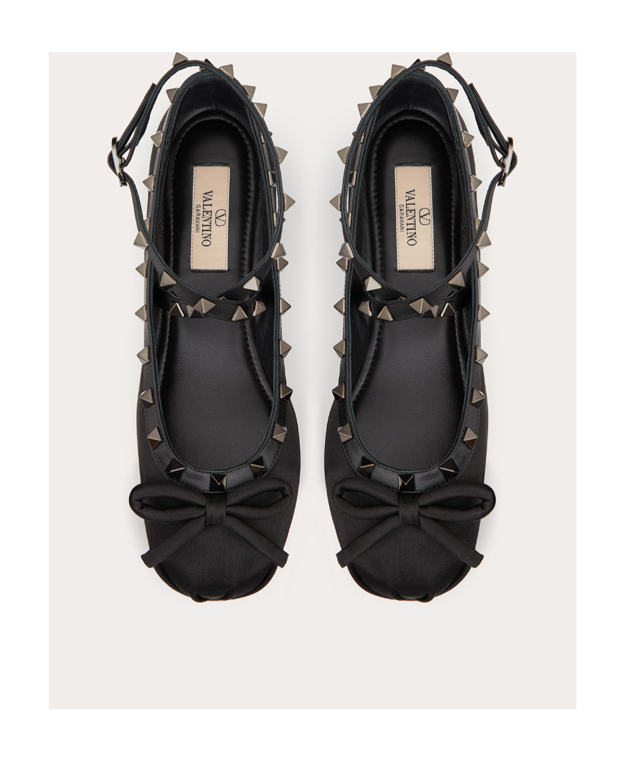 Valentino Garavani Rockstud-strap Satin Ballerinas In Black