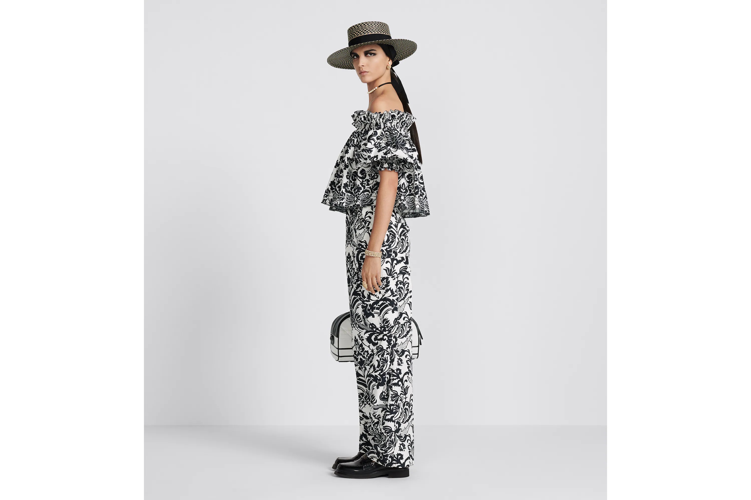 Dior Off-the-shoulder Smocked Top In Black
