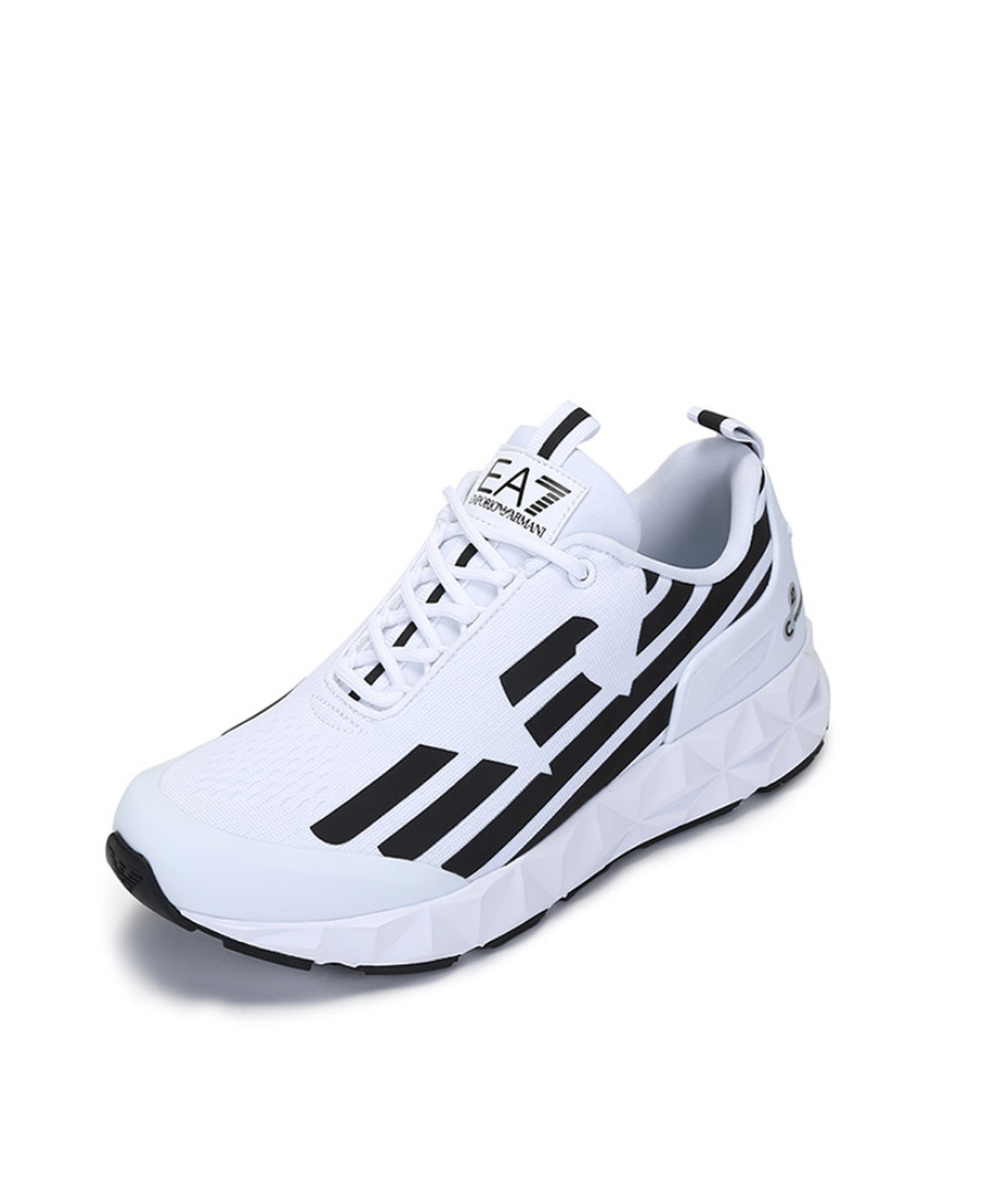 Ea7 Black And White Polyester Sneaker In White