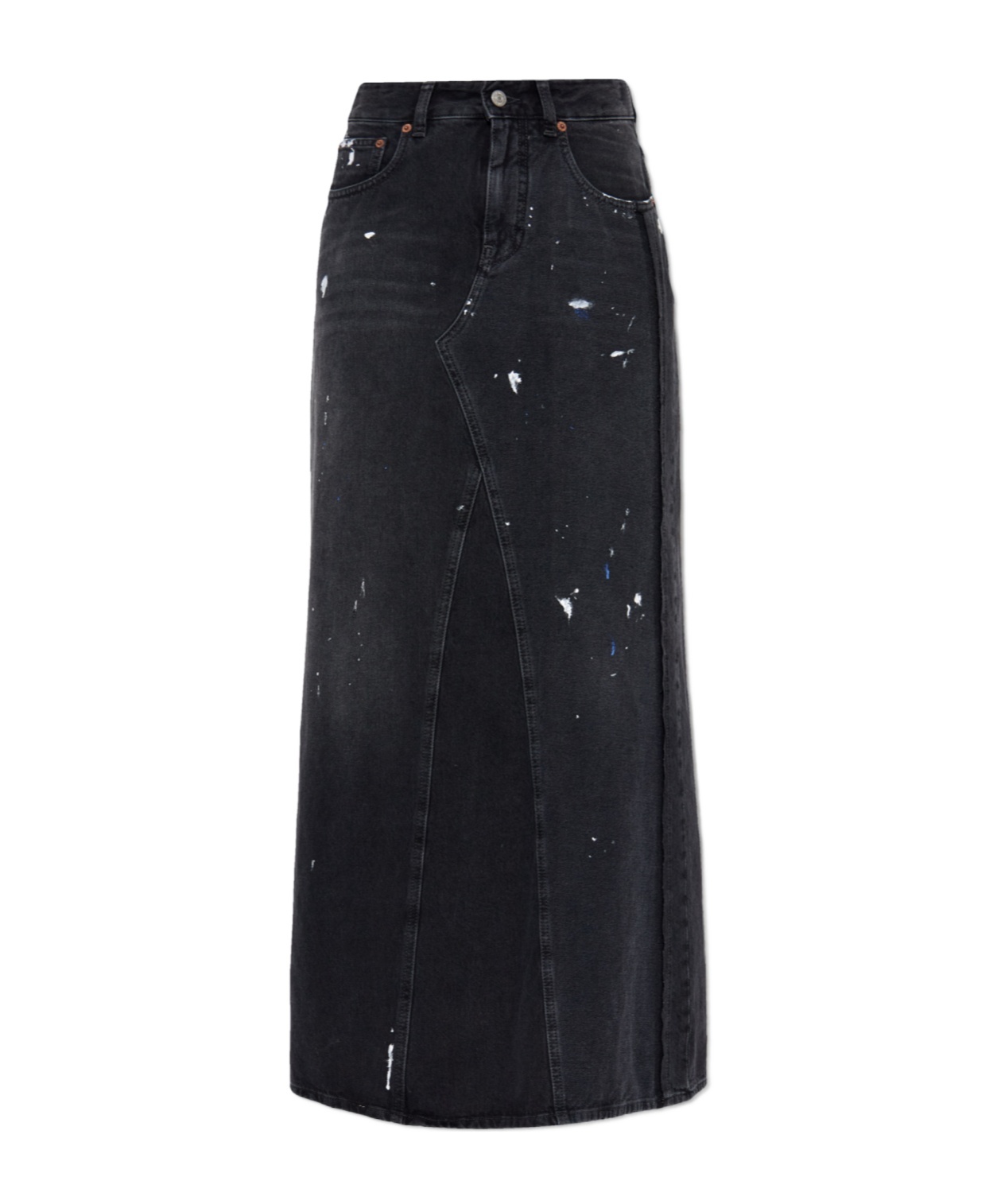 Mm6 Maison Margiela Paint-splatter Denim Skirt In Black
