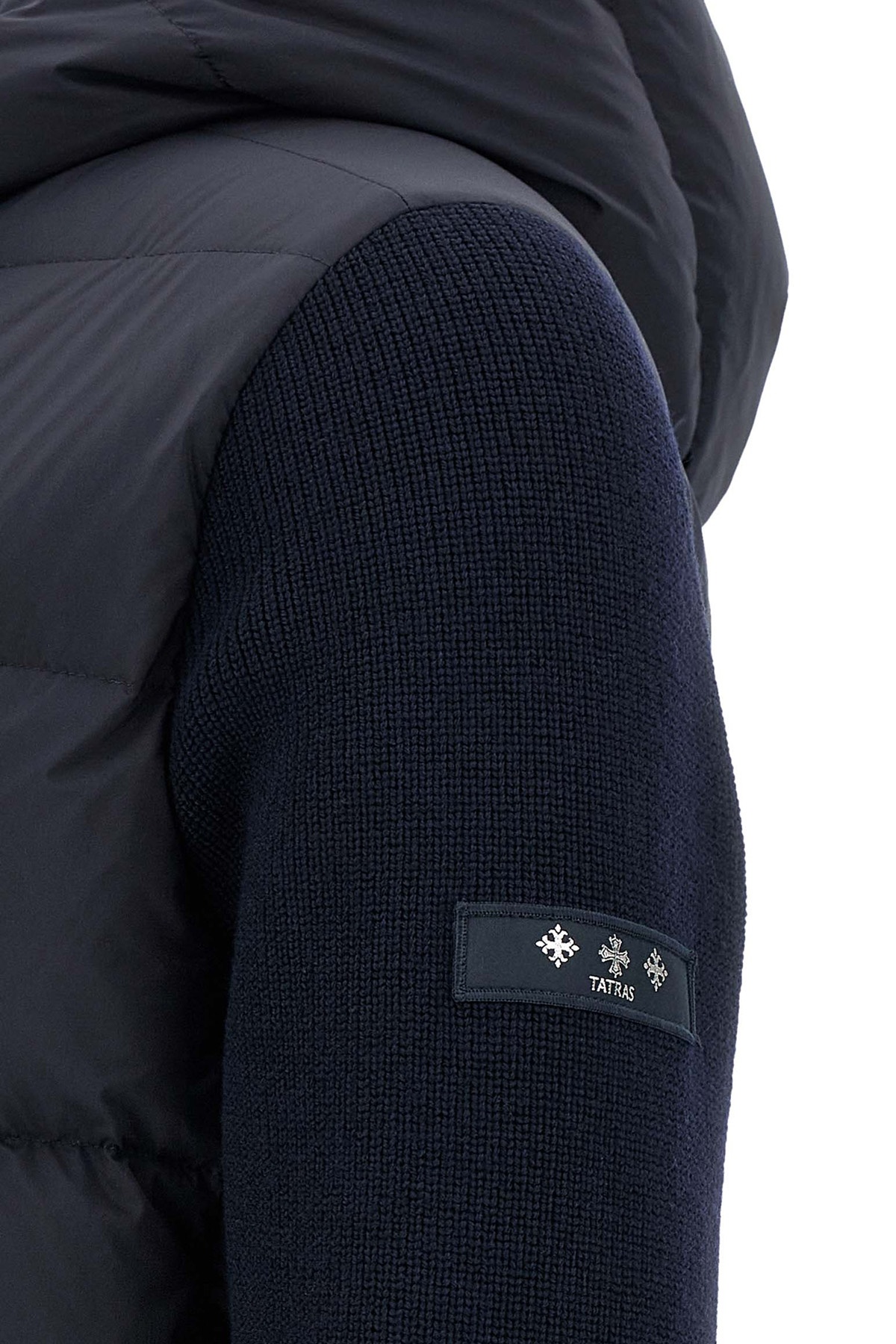 Tatras Keitie Black Down Jacket With Drawstring Hood And Logo Patch On The Side In Tech Fabric Man In Blue