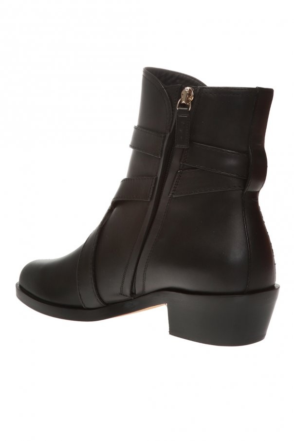 Ferragamo Logo Buckle Shady Leather Booties 4cm In Black