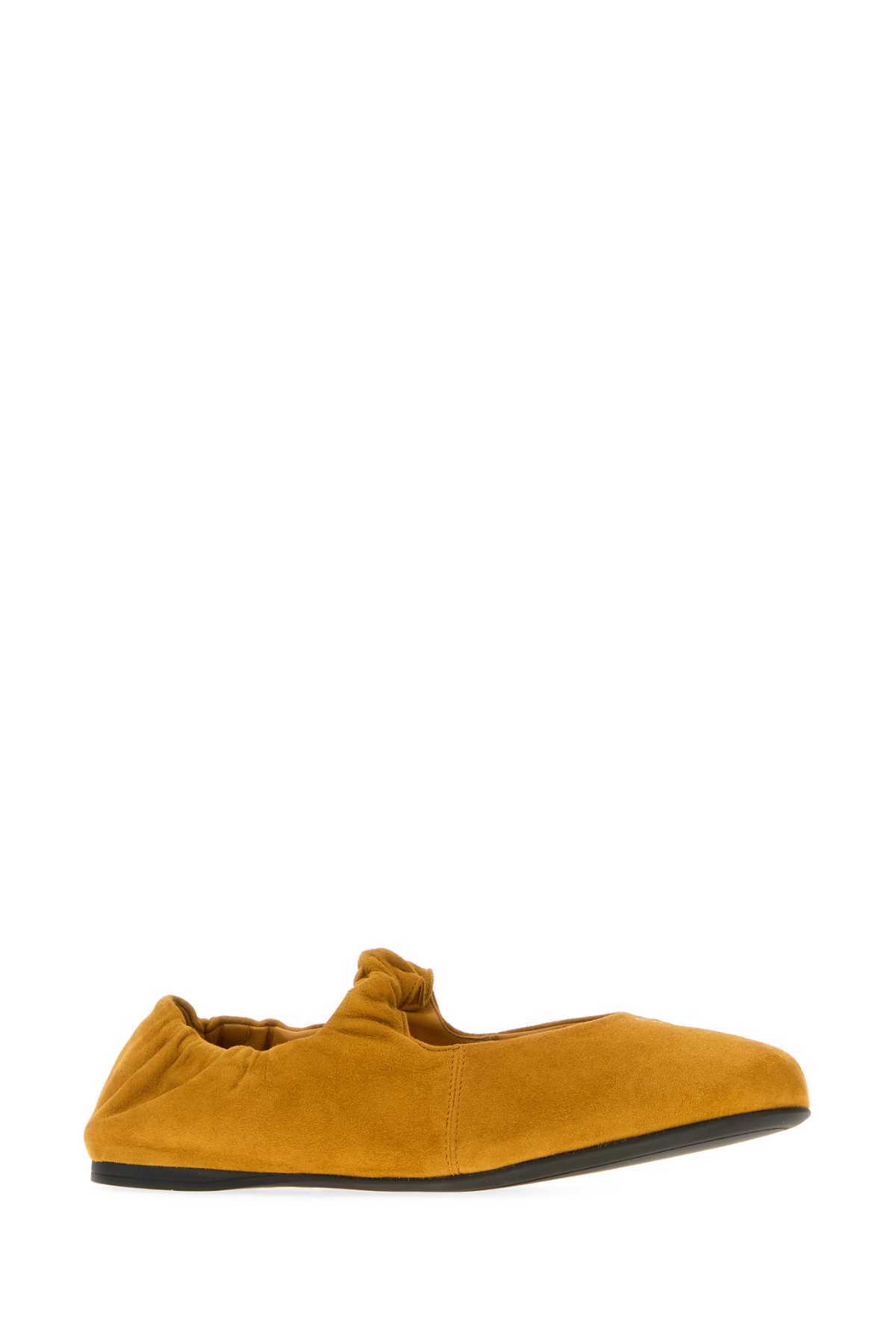 Miu Miu Suede Ballerinas With Flat Sole And Ruched Detailing In Brown
