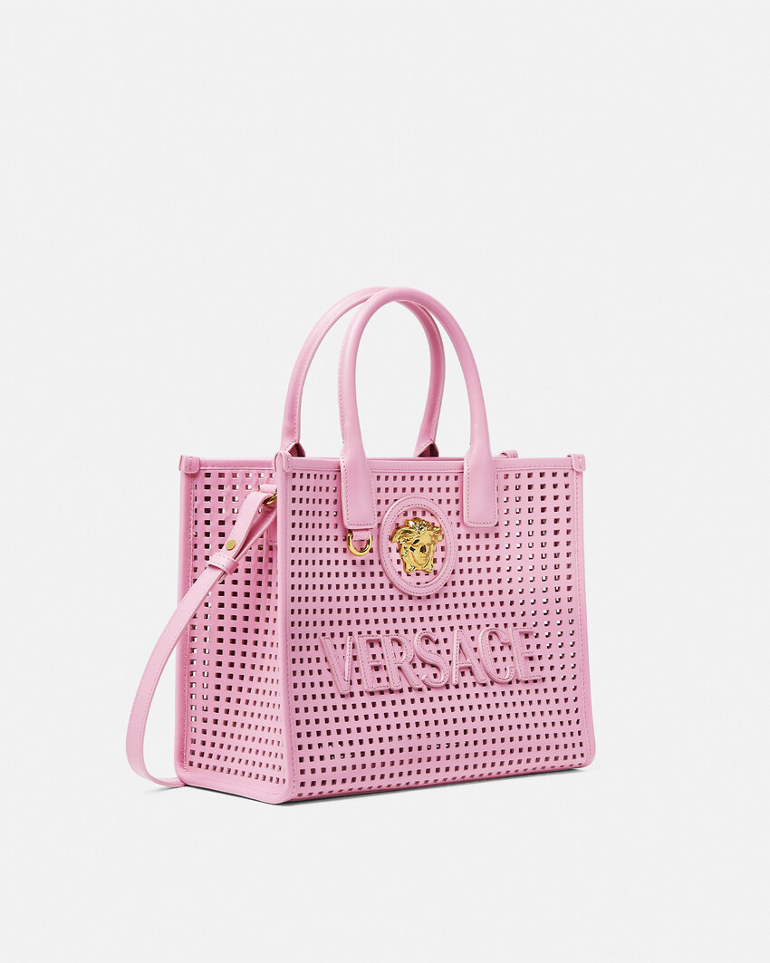 Versace Small La Medusa Laser-cut Tote Bag In Pink