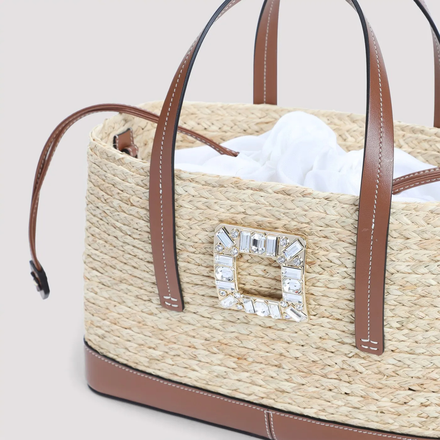 ROGER VIVIER VIV' SKATE SMALL SHOPPING BAG IN RAFFIA