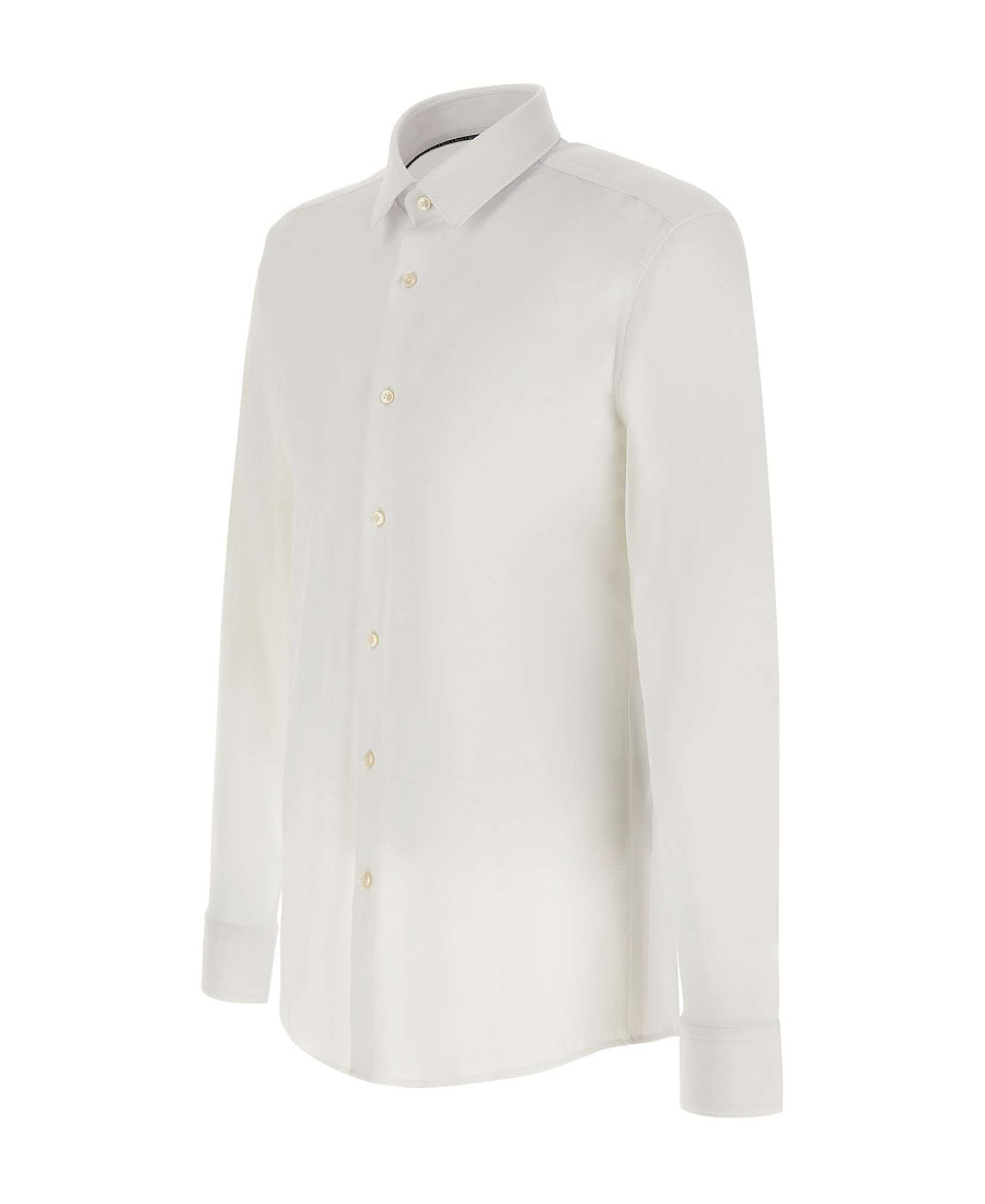 Hugo Boss Slim Fit Men's Viscose Shirt With Three-button Cuffs In White