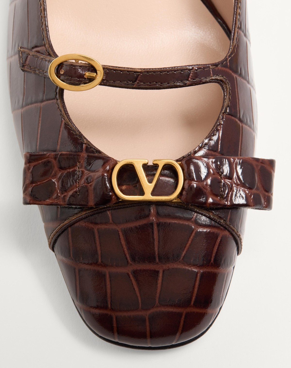 Valentino Brown Crocodile Effect Calfskin Pumps With Bow And Medium Heel In Black
