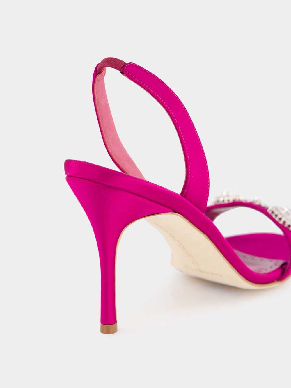 Manolo Blahnik Pink Satin Embellished Slingback Sandals In Pink