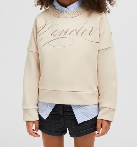 Moncler Round-collar Long-sleeve Hoodie In Nude