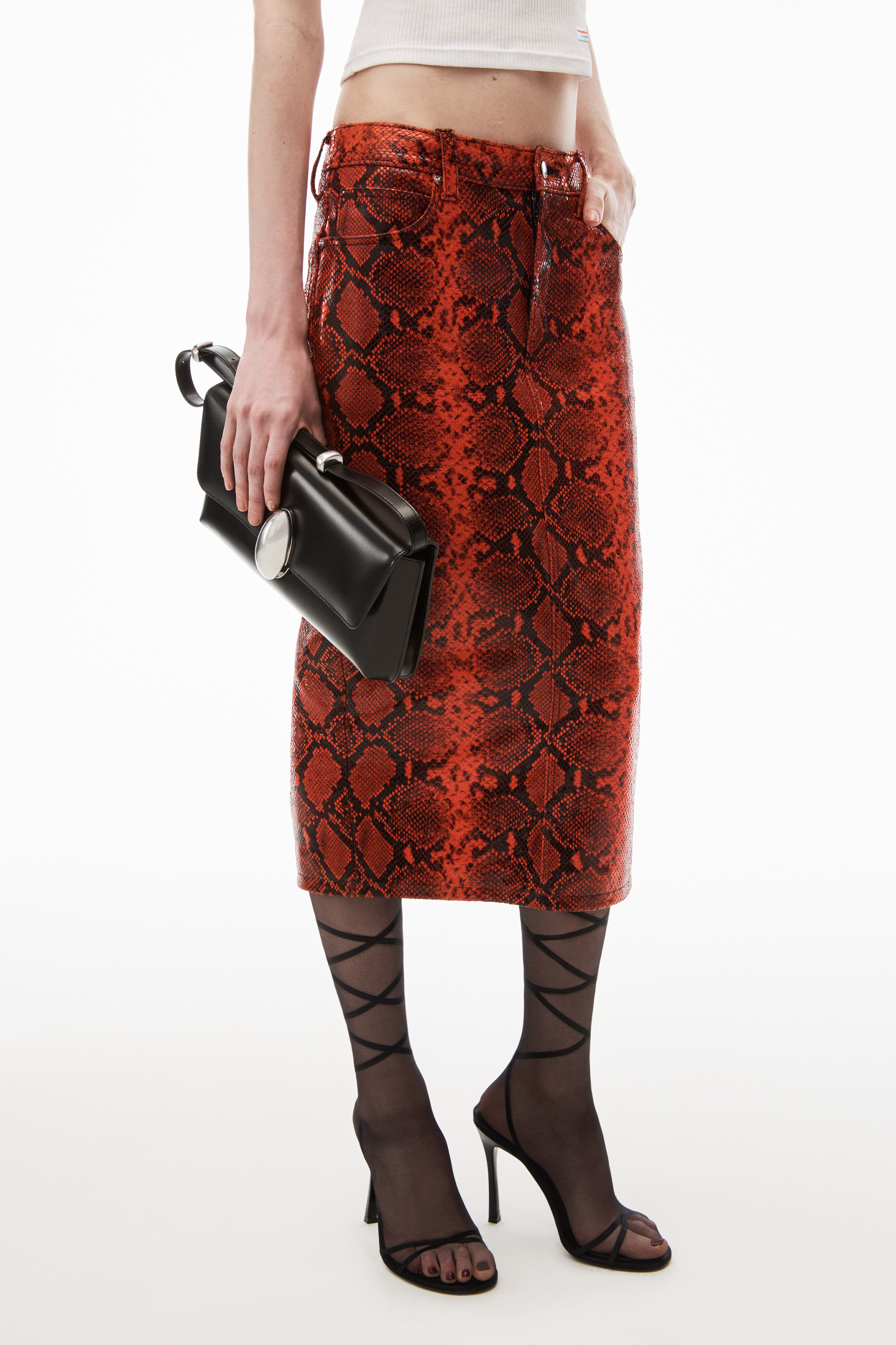 Alexander Wang Red Snake-embossed Leather Midi Skirt In Red