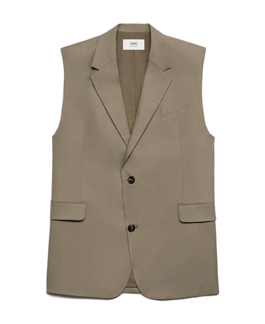 Ami Alexandre Mattiussi Oversize Virgin Wool Waistcoat In Gray
