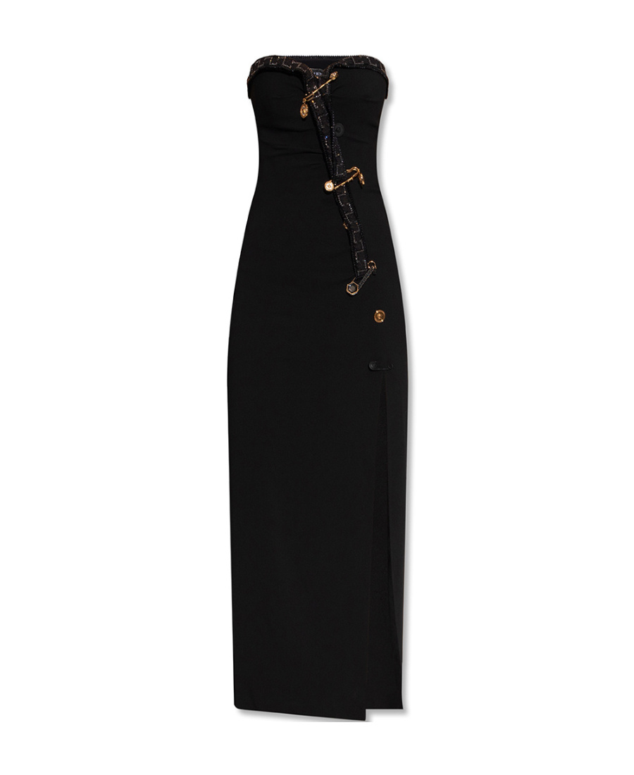 Versace Safety-pin Greca Trim Dress In Black