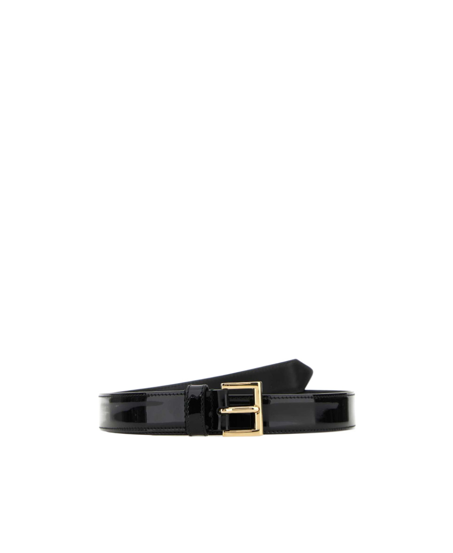 Prada Logo-plaque Patent Leather Belt In Black