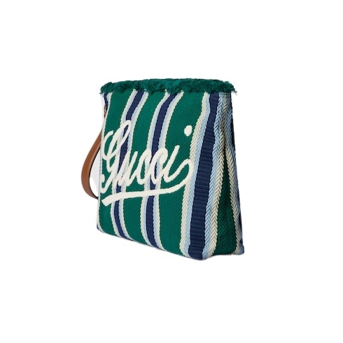 Gucci Large Embroidered Canvas Pouch In Green