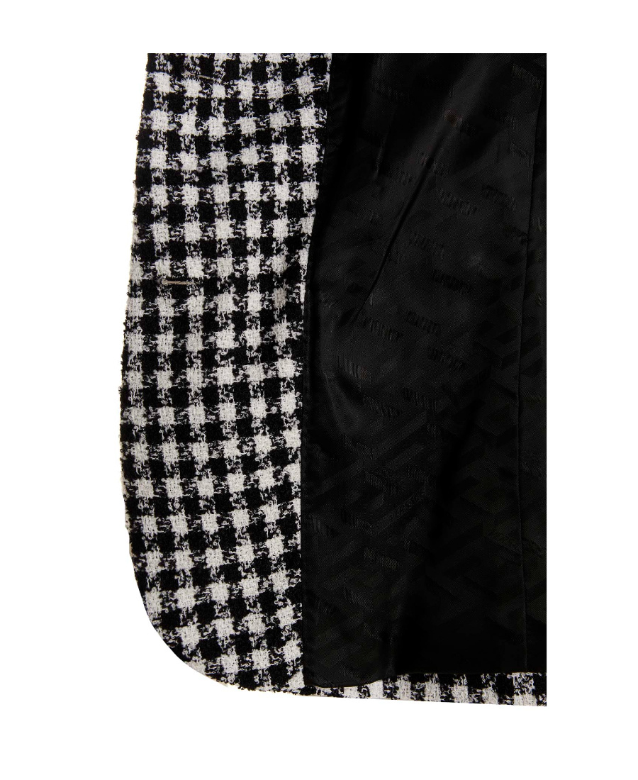 Versace Dogtooth Single-breasted Tweed Blazer In Black