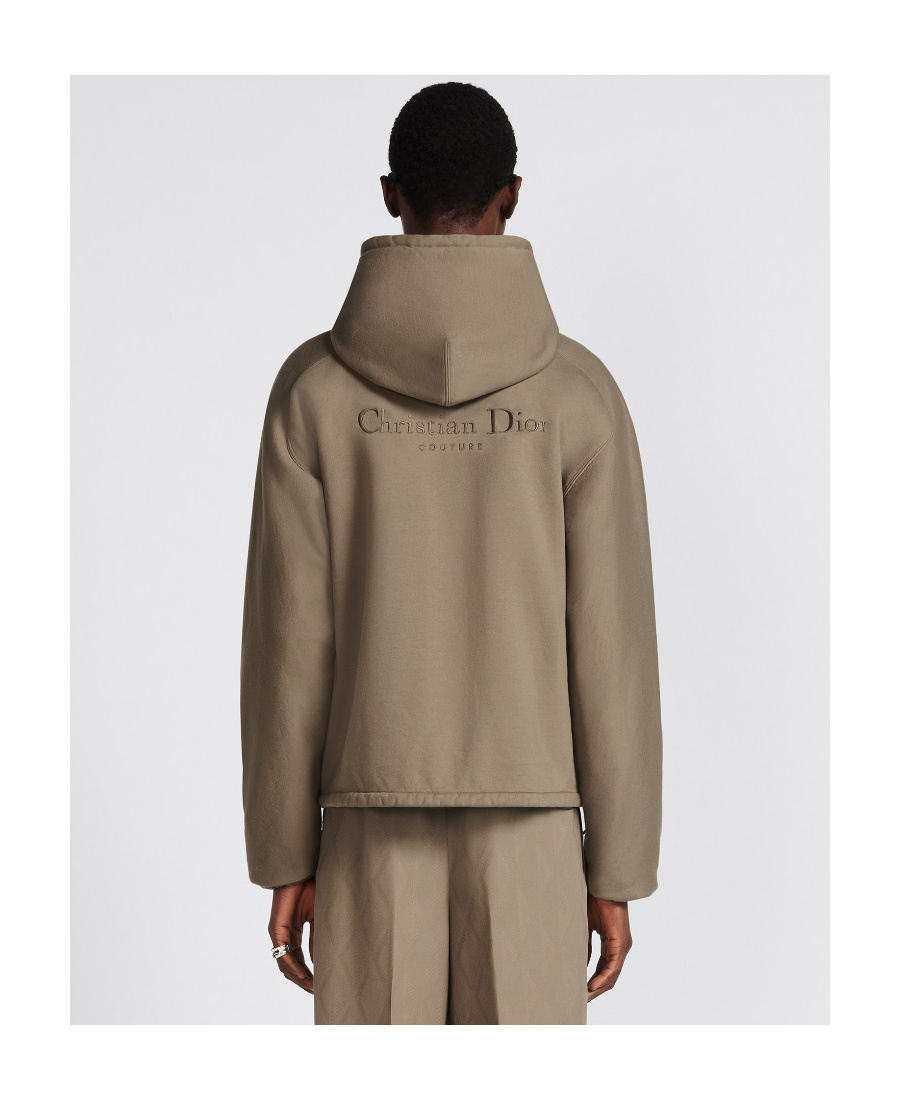 Dior Logo Embroidered Zip-up Jacket In Nude