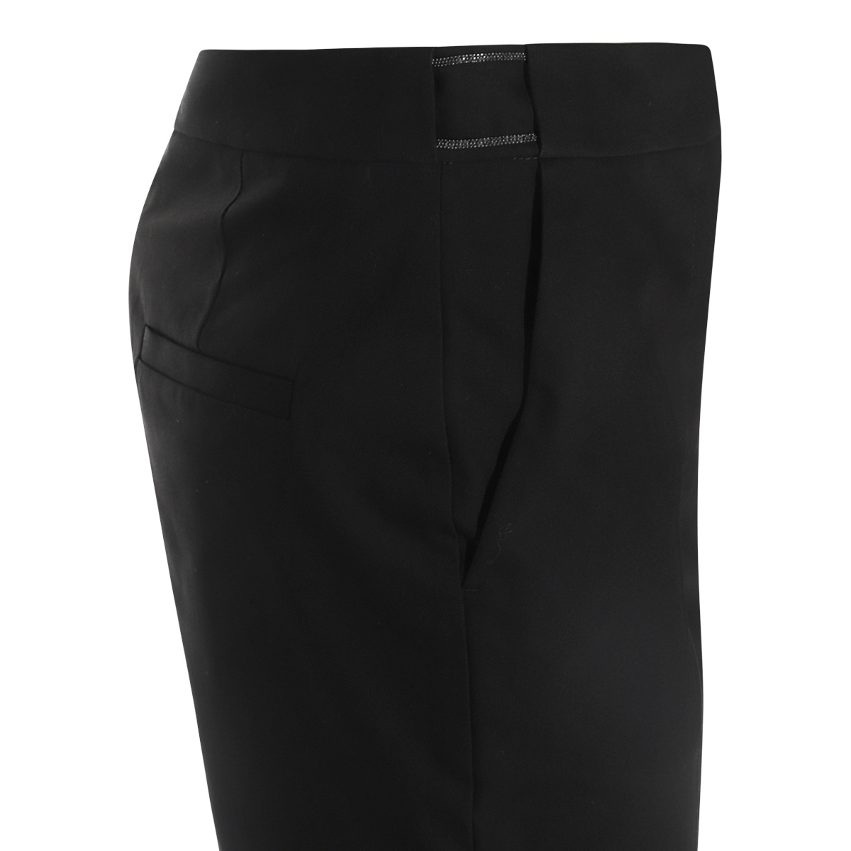 Brunello Cucinelli Wool High Waist Trousers With Bead Detail In Black