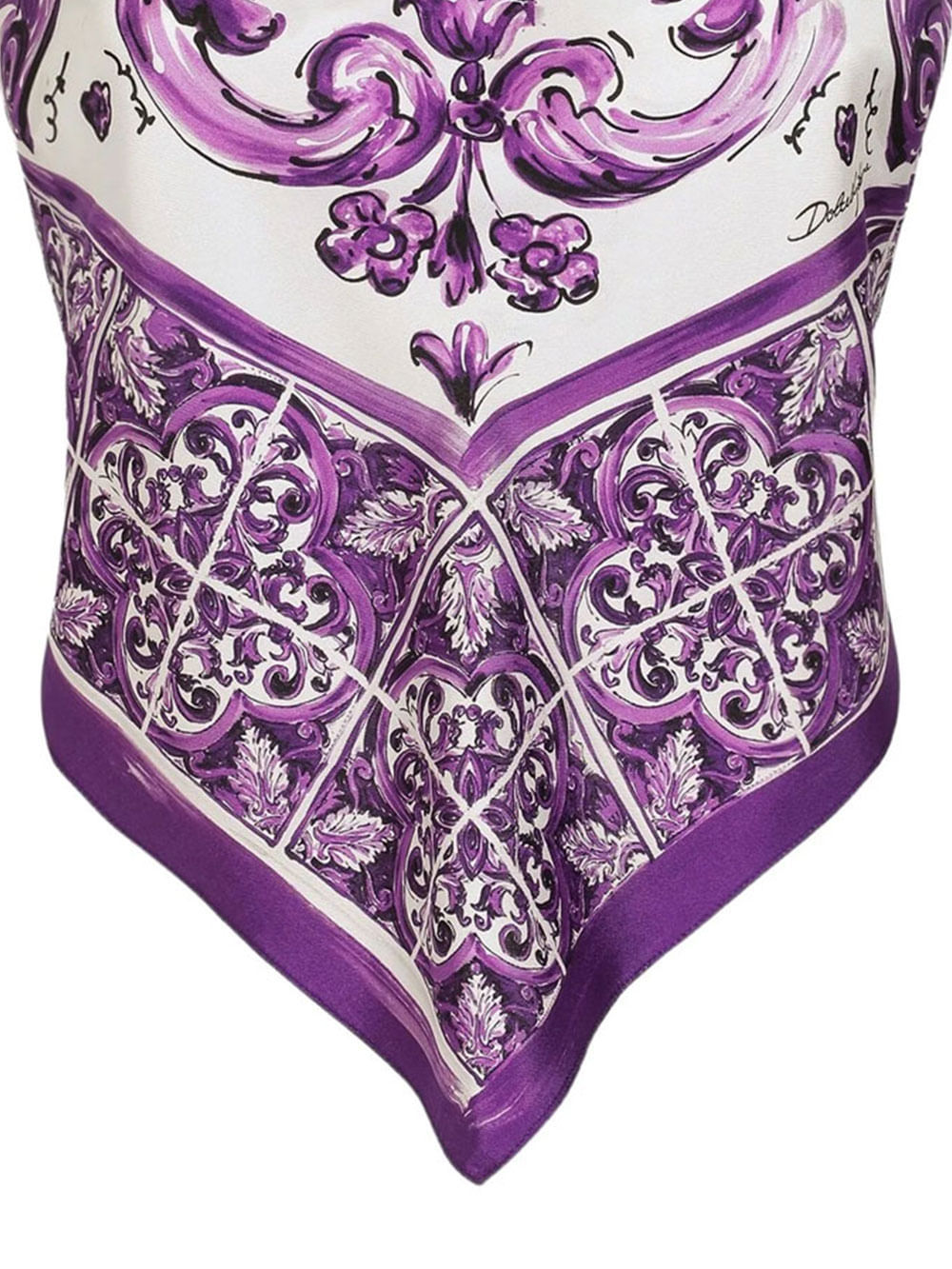 Dolce & Gabbana Silk Top With Majolica Print And Handkerchief Hem In Purple